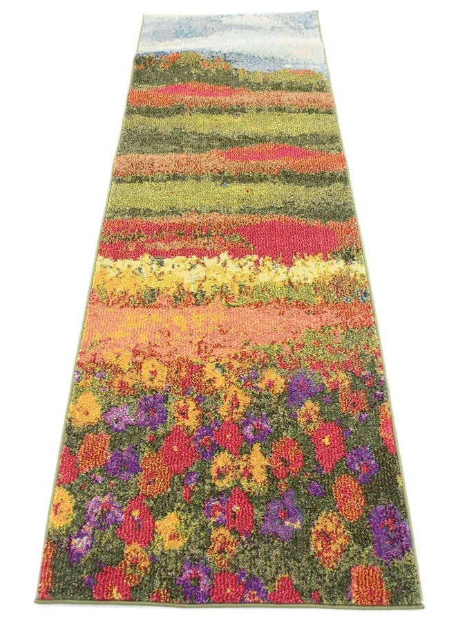 Unique Loom Estrella Collection Floral, Landscape, Abstract, Modern, Fields Area Rug, 2 ft 2 in x 6 ft 7 in, Multi/Green - Image 5
