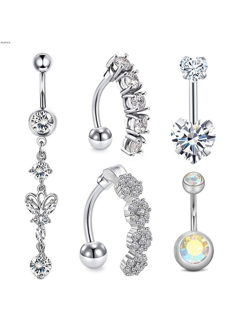 PEI  AN Body Piercing Jewelry Plum Blossom Shaped Stainless Steel Belly Button Ring Set Belly Button Ring  Belly Button Rings 5-Piece Set - Image 1