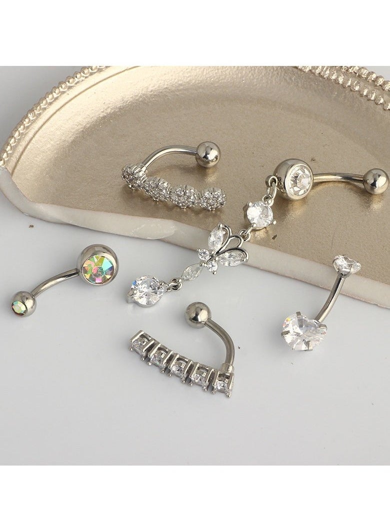 PEI  AN Body Piercing Jewelry Plum Blossom Shaped Stainless Steel Belly Button Ring Set Belly Button Ring  Belly Button Rings 5-Piece Set - Image 2