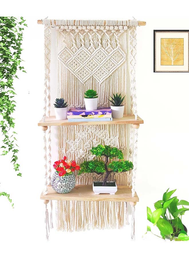 انتيكيانو رف مكرمية معلق على الحائط، ديكور الفاخر المنسوج يدويًا 104x43 - Image 1