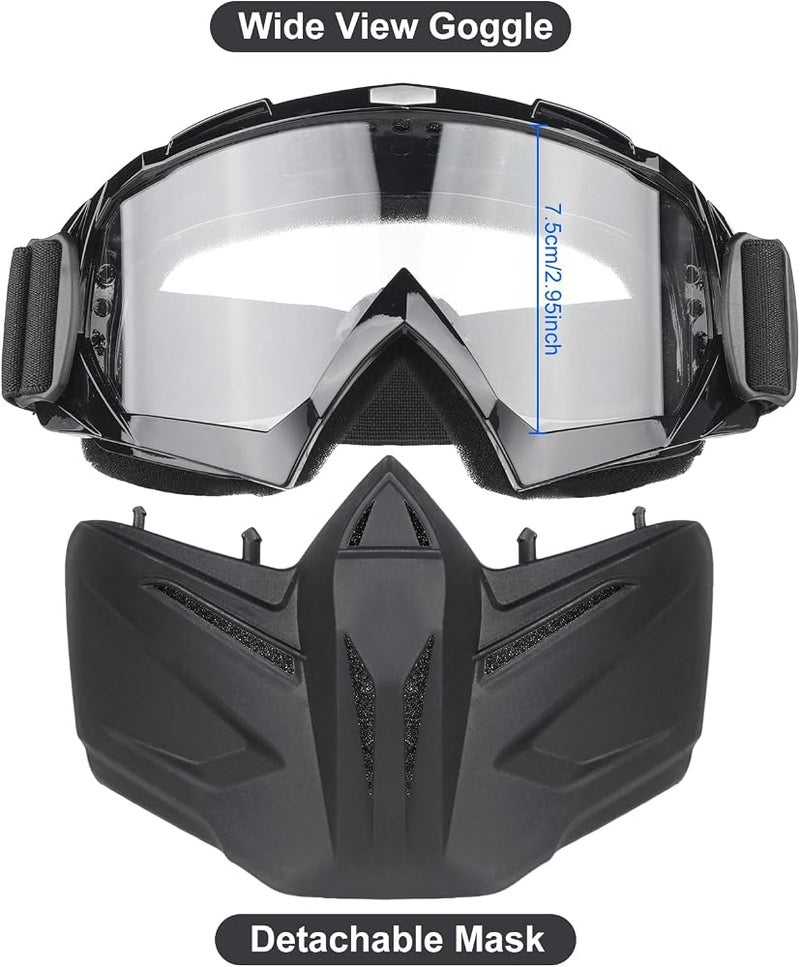 Excefore Motorcycle Goggles Detachable Face Mask, Airsoft Mask Full Face,Protective Gear Compatible with Helmet for Men Women Kids Youth,Detachable Clear Goggles for Motorcycle ATV Dirt Bike - Image 2