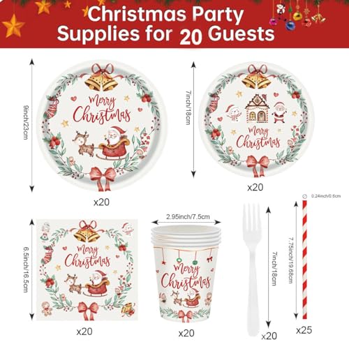 BlingRoKi 125PCS Christmas Party Paper Plates and Napkins Forks Cups Set for 20 Guests, Santa Claus Snowman Disposable Dinnerware Set Party Supplies (White) - Image 4