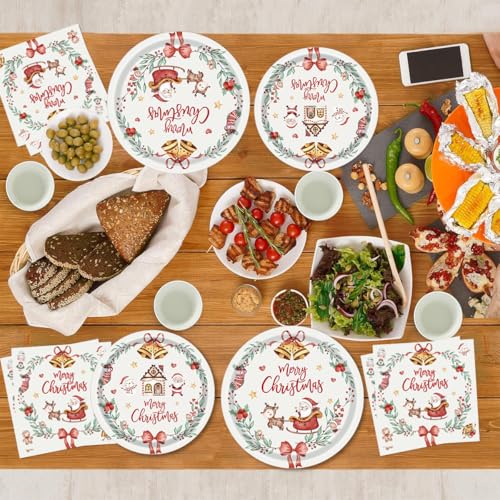 BlingRoKi 125PCS Christmas Party Paper Plates and Napkins Forks Cups Set for 20 Guests, Santa Claus Snowman Disposable Dinnerware Set Party Supplies (White) - Image 3