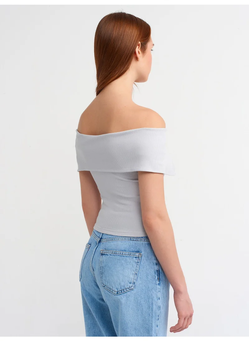 ديلفين 30748 Off Shoulder Zipper Detailed Top-Grey