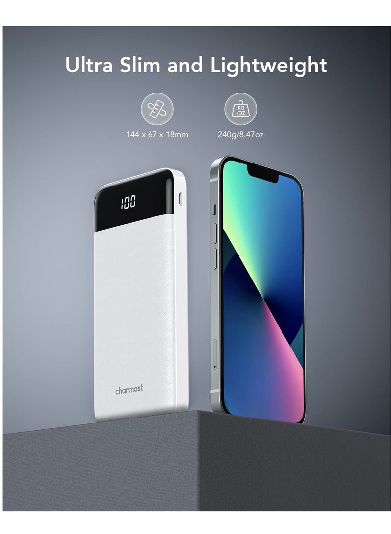 تشاماست باور بانك مع كابل مدمج 10000 مللي أمبير في الساعة USB C بطارية 6 مخارج ومدخلين مع شاشة LED شاحن محمول من النوع C متوافق مع الهواتف الذكية والأجهزة اللوحية والمزيد أبيض - Image 5