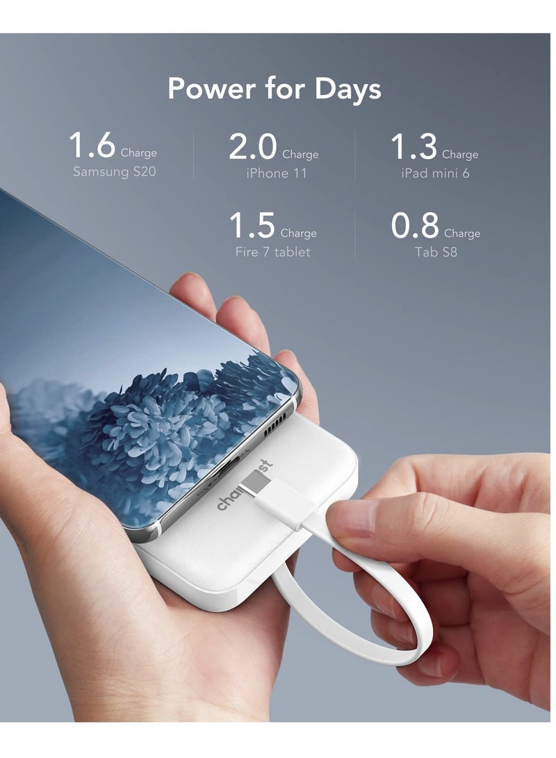 تشاماست باور بانك مع كابل مدمج 10000 مللي أمبير في الساعة USB C بطارية 6 مخارج ومدخلين مع شاشة LED شاحن محمول من النوع C متوافق مع الهواتف الذكية والأجهزة اللوحية والمزيد أبيض - Image 4