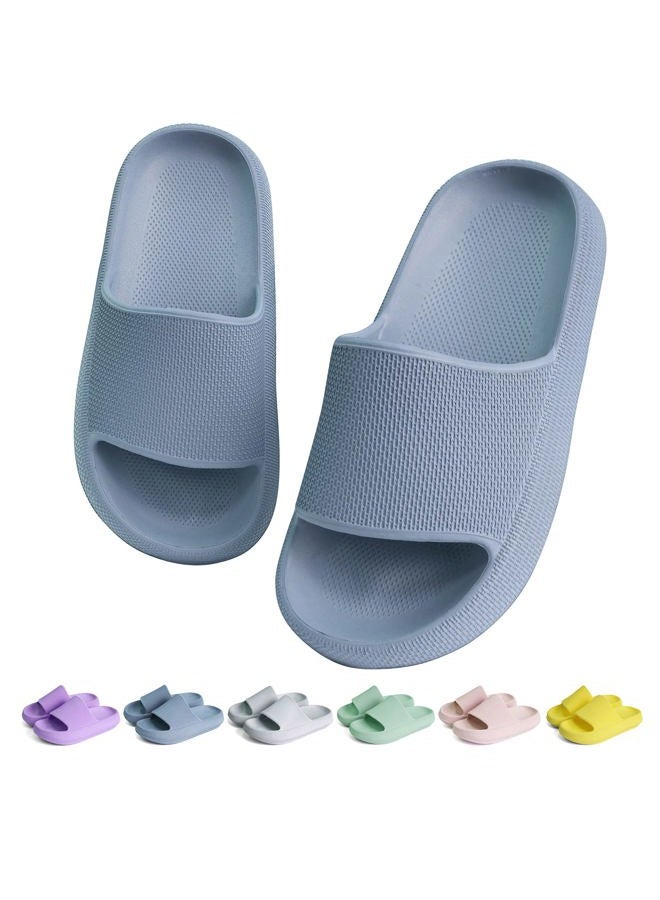 KOUECI Kids Cloud Slides Sandals Boys Girls Thick Sole Shower Slippers Non-slip Bathroom Pillow Sandals Comfy Indoor and Outdoor, Blue, 12 Little Kid - Image 1