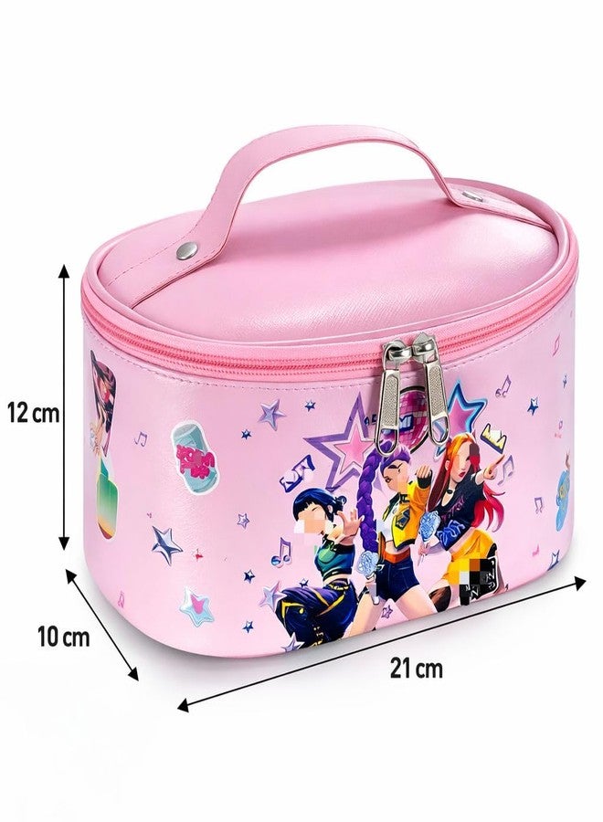Glitreeprops K-Pop Huntrixk Makeup Organizer for Girls & Teens | Cute Cosmetic Storage Case with Handle | Portable Travel Makeup Bag with Brush Holder | Kids Cosmetic Box (21 x 12 cm) - Image 2