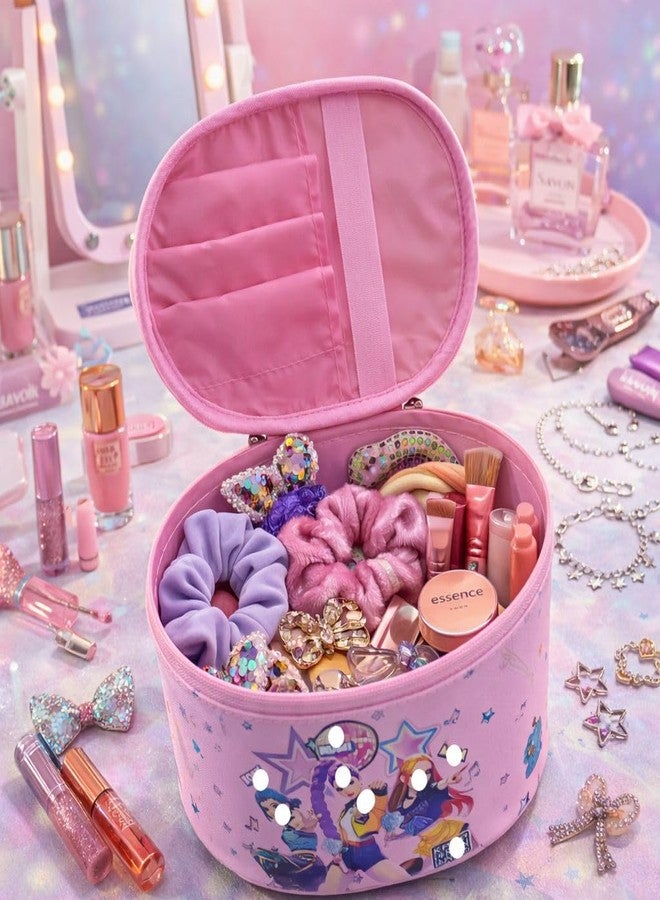 Glitreeprops K-Pop Huntrixk Makeup Organizer for Girls & Teens | Cute Cosmetic Storage Case with Handle | Portable Travel Makeup Bag with Brush Holder | Kids Cosmetic Box (21 x 12 cm) - Image 3