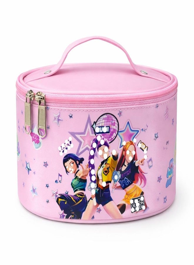 Glitreeprops K-Pop Huntrixk Makeup Organizer for Girls & Teens | Cute Cosmetic Storage Case with Handle | Portable Travel Makeup Bag with Brush Holder | Kids Cosmetic Box (21 x 12 cm) - Image 1