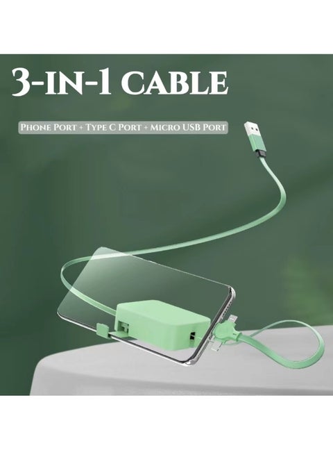 1 Pack 3 in 1 Multi Retractable Charging Cable, Three in One Charging Cable Roll, Multi Retractable USB Cable Charger Cable with Micro USB IP Type C Connectors