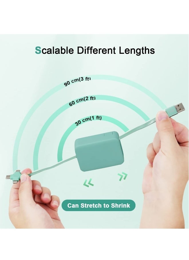 1 Pack 3 in 1 Multi Retractable Charging Cable, Three in One Charging Cable Roll, Multi Retractable USB Cable Charger Cable with Micro USB IP Type C Connectors