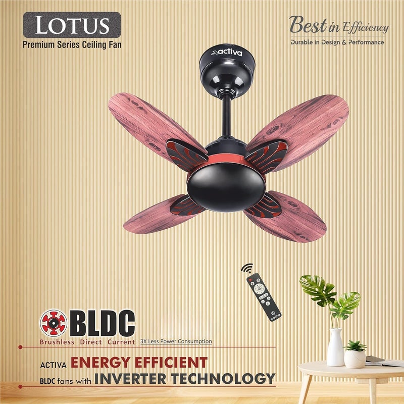 Activa Premium Series Lotus 600 MM Noiseless 850 RPM High Speed BLDC Motor (28 Watts) with Remote control Wood Ceiling Fan With Wooden Finish come with 5 Years Warranty (SmokeWood) - Image 2