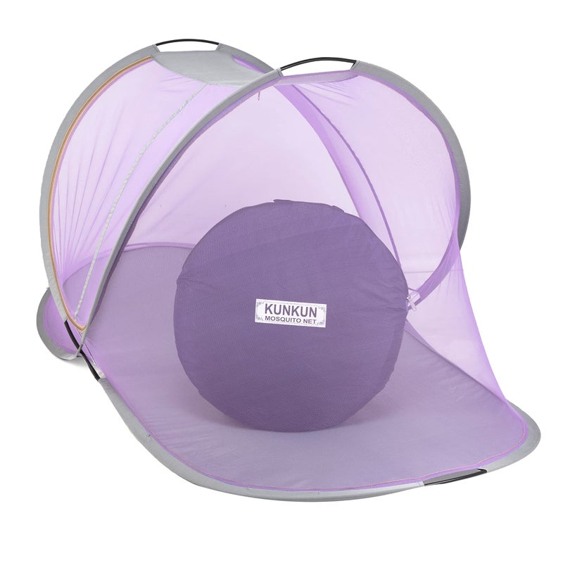KUNKUN® Foldable Polyester Maharani net Standard Quality of Single Bed Mosquito Net (L-215× B-102× H-90) Purple - Image 1