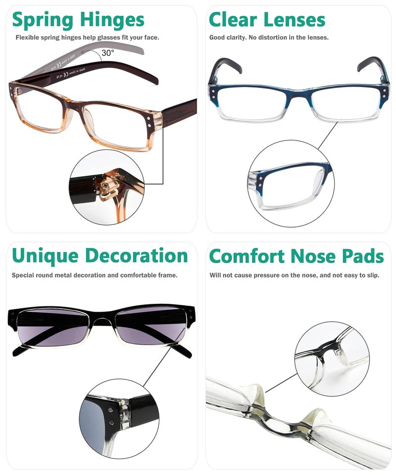 Eyekepper 4 Pack Classic Reading Glasses for Women and Men Include Reading Sunglasses Two-Tone Readers +1.50 - Image 5