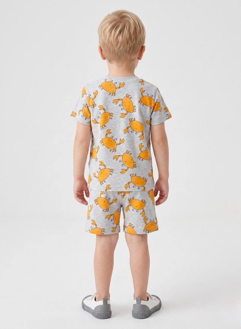 babyqlo Boys Grey Crab Print Shorts Set - Image 2