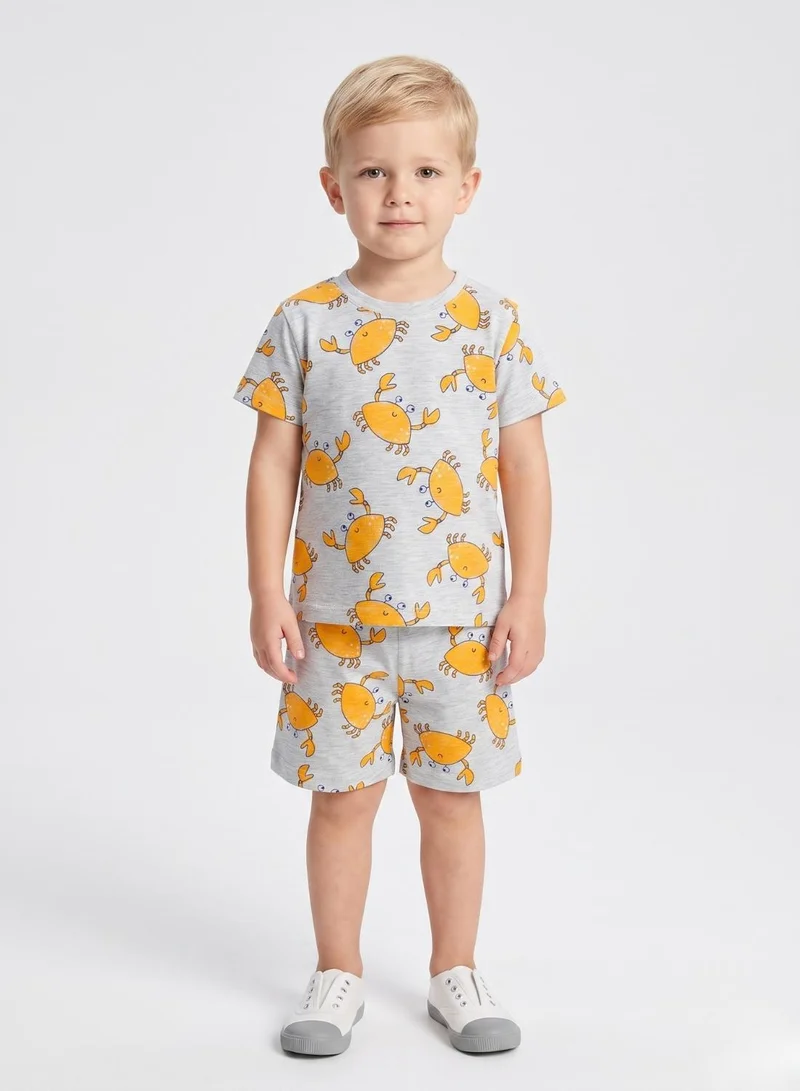 بيبي كلو Boys Grey Crab Print Shorts Set