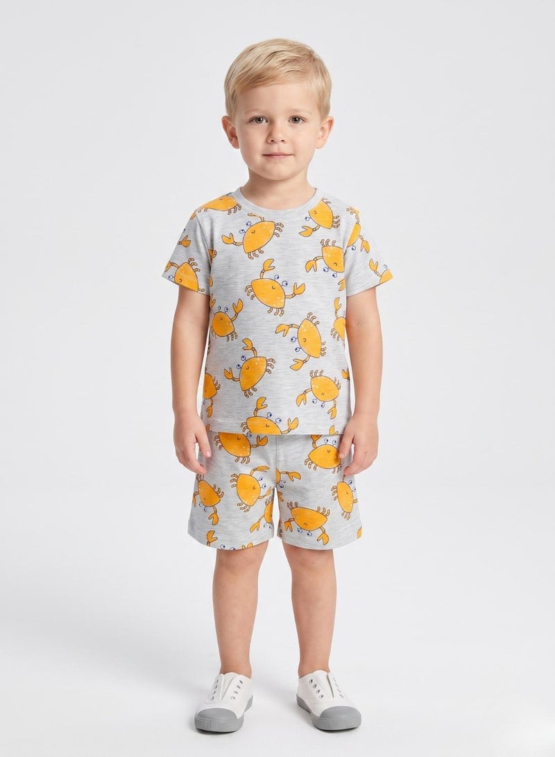 babyqlo Boys Grey Crab Print Shorts Set - Image 1