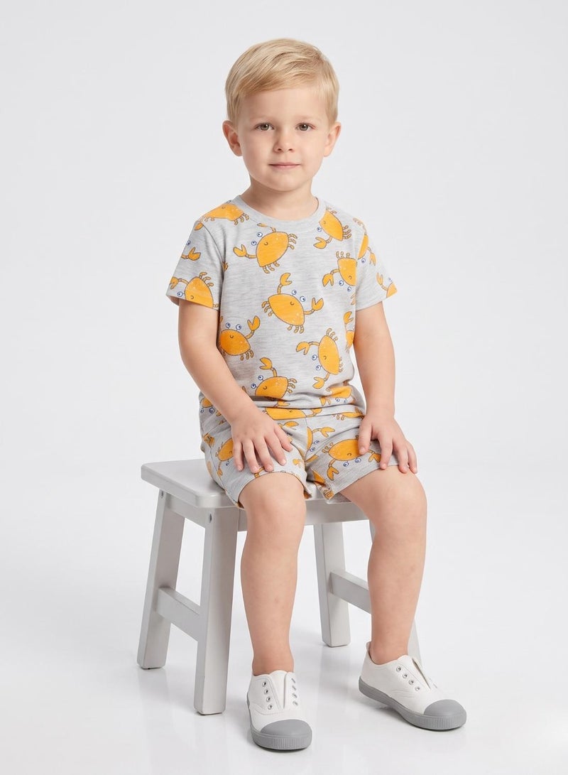 babyqlo Boys Grey Crab Print Shorts Set - Image 4