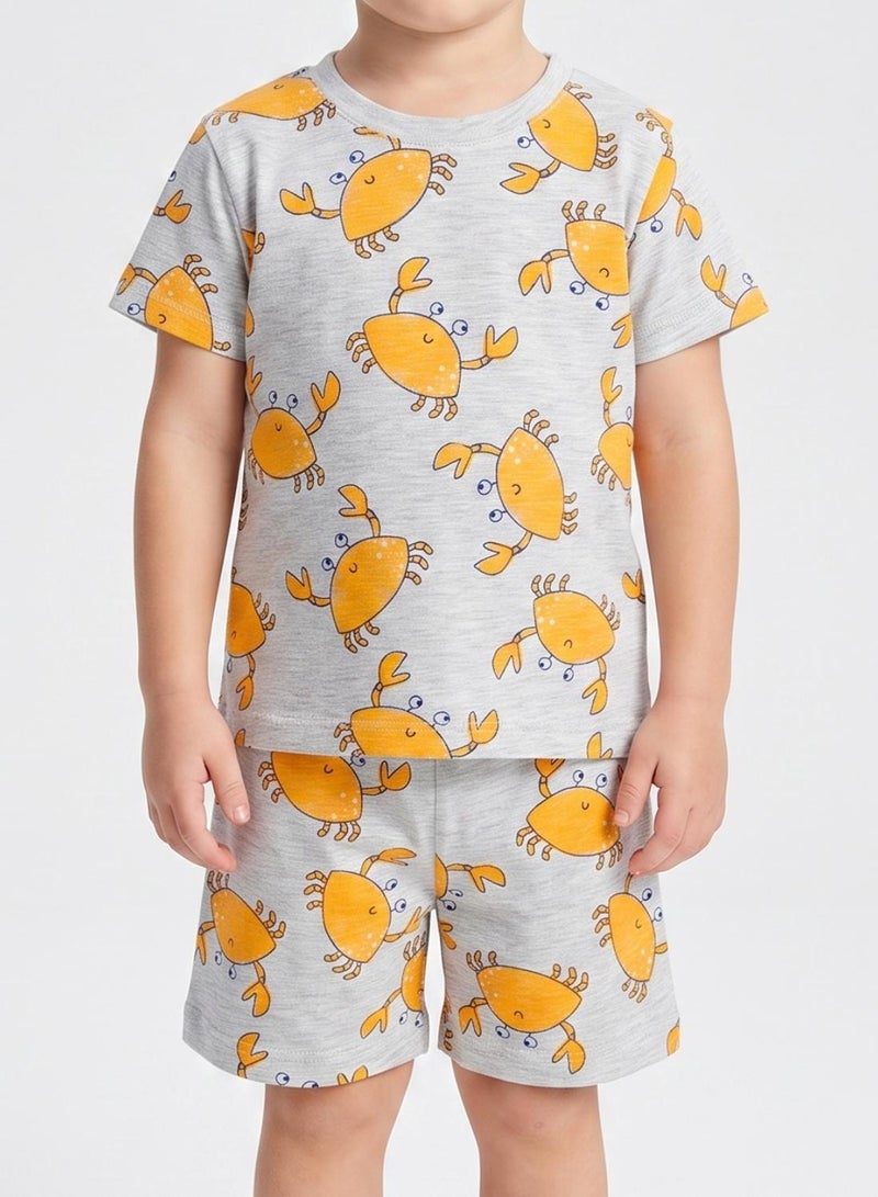 babyqlo Boys Grey Crab Print Shorts Set - Image 5