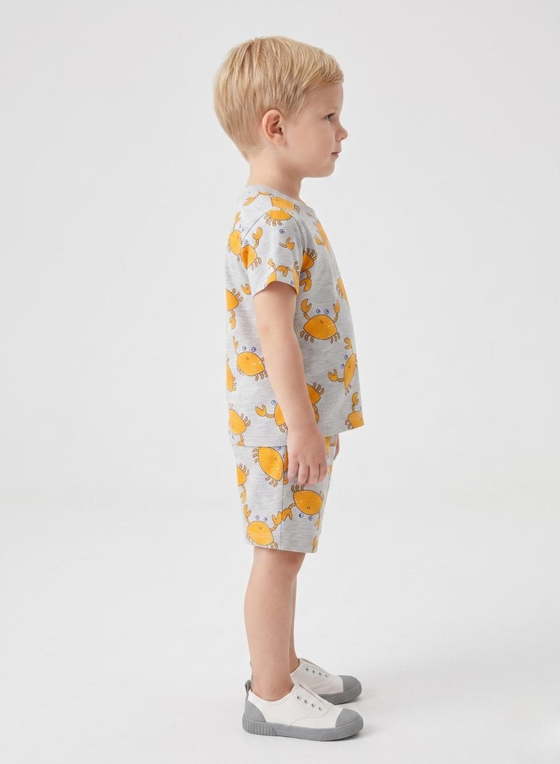 babyqlo Boys Grey Crab Print Shorts Set - Image 3