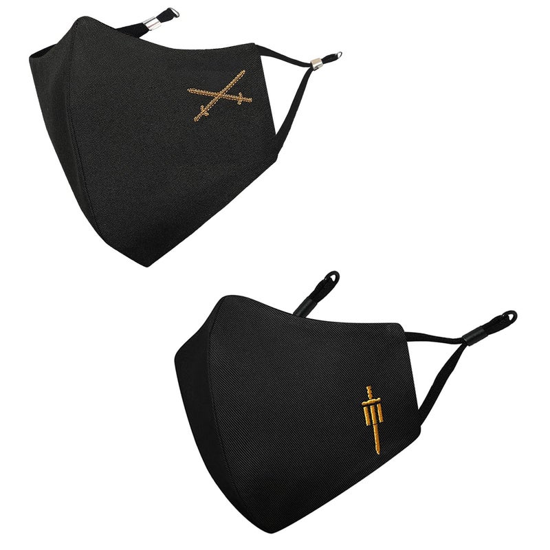 MASQ قناع وجه من Q-One Swords 4 طبقات، قابل لإعادة الاستخدام، مع مثبتات أذن، مضاد للبكتيريا (BFE>99%) من قماش القطن للرجال والأولاد (أسود-أخضر زيتوني) - Image 1