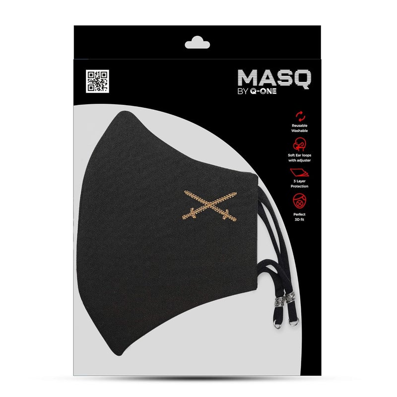 MASQ قناع وجه من Q-One Swords 4 طبقات، قابل لإعادة الاستخدام، مع مثبتات أذن، مضاد للبكتيريا (BFE>99%) من قماش القطن للرجال والأولاد (أسود-أخضر زيتوني) - Image 4