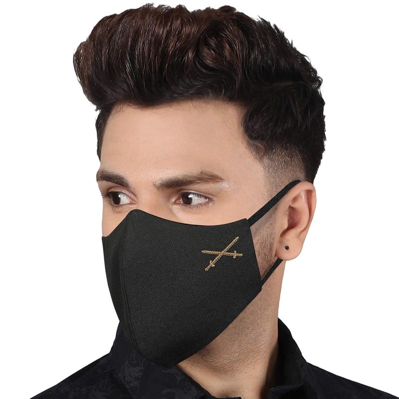 MASQ قناع وجه من Q-One Swords 4 طبقات، قابل لإعادة الاستخدام، مع مثبتات أذن، مضاد للبكتيريا (BFE>99%) من قماش القطن للرجال والأولاد (أسود-أخضر زيتوني) - Image 2