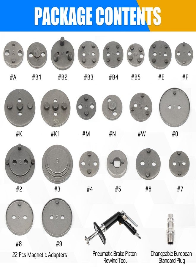 Dexepe Pneumatic Brake Calipe Piston Wind Back Tool Set，Rewind Spreader Tool Set with Compression Spreading Tool and 22PCS Drive Key Disc Adapters - Image 4