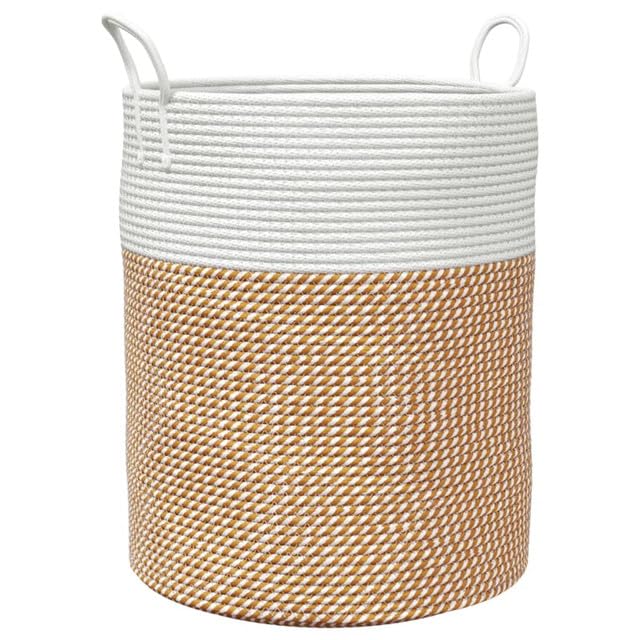 Tall Laundry Basket with Handles Woven Hamper Basket for Blankets Clothes Large Laundry Hamper Decorative Cute Storage Baskets for Living Room BedroomWhite Brown Large 14 x 18  - Image 2