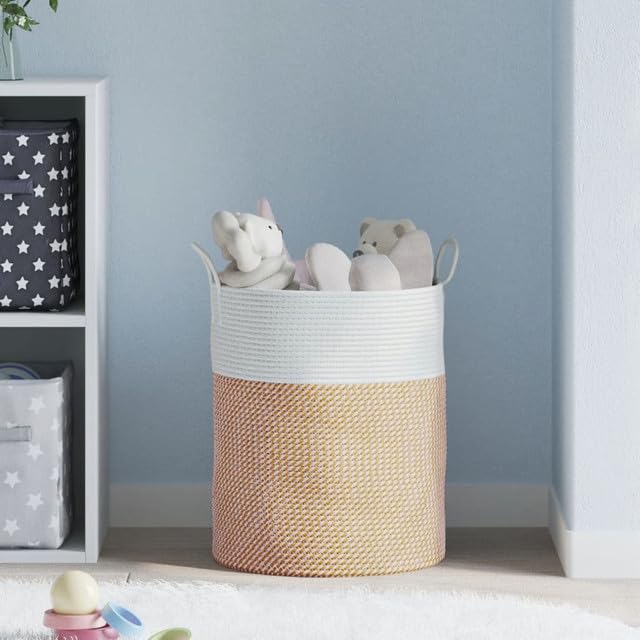 Tall Laundry Basket with Handles Woven Hamper Basket for Blankets Clothes Large Laundry Hamper Decorative Cute Storage Baskets for Living Room BedroomWhite Brown Large 14 x 18  - Image 3