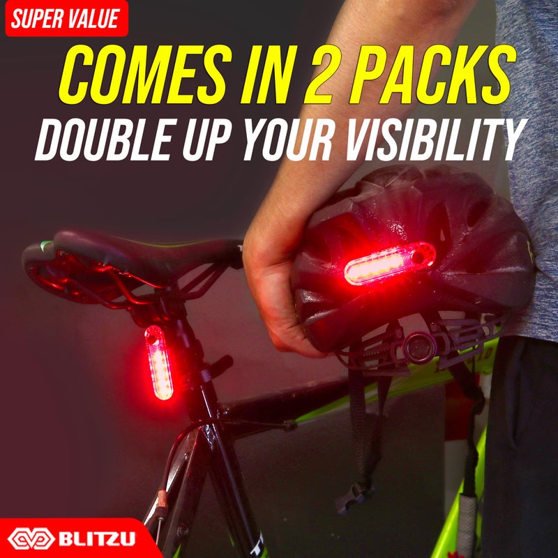 BLITZU USB-C Rechargeable Bike Tail Light 2 Pack, Bright Bicycle Rear Cycling Safety Flashlight Accessories for Night Riding, Cyborg 120T, 4 Light Modes for Adults Kids Men Women Road Mountain - Image 2