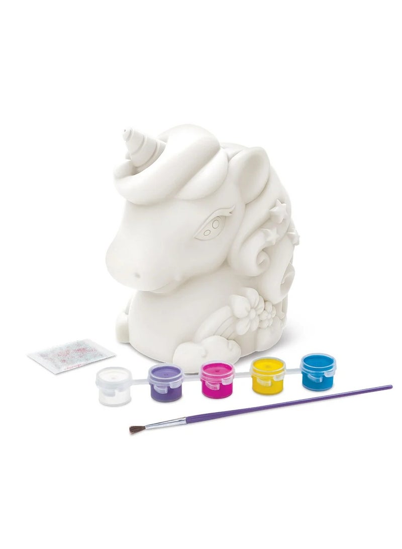 4M KidzMaker Paint Your Own Mini Glitter Unicorn Bank – DIY Craft Kit with Ceramic Unicorn, Glitter, Paints, and Brush to Decorate and Save Coins – Creative Activity for Kids Ages 5+ | 00-04778 - Image 3