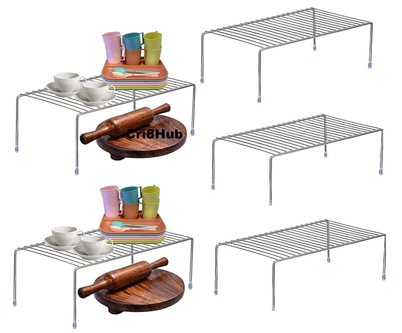 Cri8Hub 5 Pcs Heavy Stainless Steel Kitchen Dish Rack Expandable Storage Shelves for Kitchen Cabinets Multipurpose Organizer Extend with Anti-Rust Nano Coating (Pack of 5) - Image 5