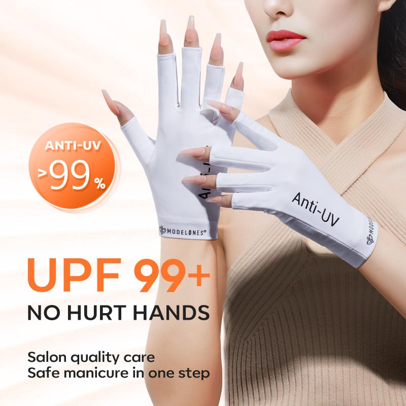 Modelones Premium UPF99+ UV Protection Fingerless Gloves for Gel Manicures, UV/LED Gel Nail Lamp, Nail Art Skin Care, Hand Protection (White) - Image 2