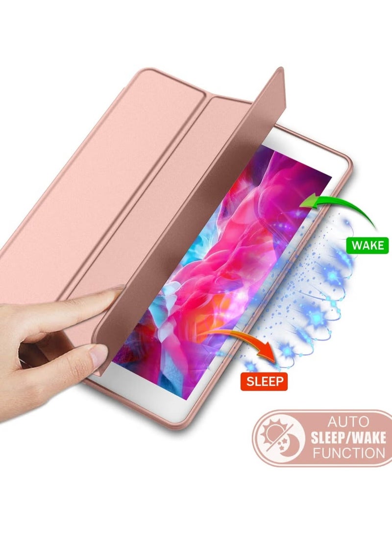 راكسوم حافظة iPad 9.7 (2018/2017، الجيل السادس/الخامس) الذكية مع حامل قلم رصاص - ظهر من السيليكون الناعم للأطفال، حماية كاملة للجسم، إيقاظ/سكون تلقائي، ذهبي وردي - Image 4