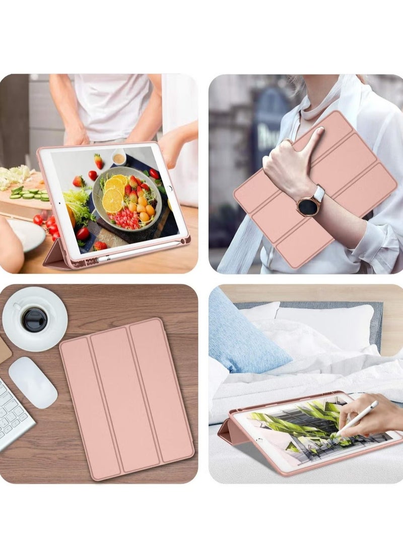 راكسوم حافظة iPad 9.7 (2018/2017، الجيل السادس/الخامس) الذكية مع حامل قلم رصاص - ظهر من السيليكون الناعم للأطفال، حماية كاملة للجسم، إيقاظ/سكون تلقائي، ذهبي وردي - Image 5