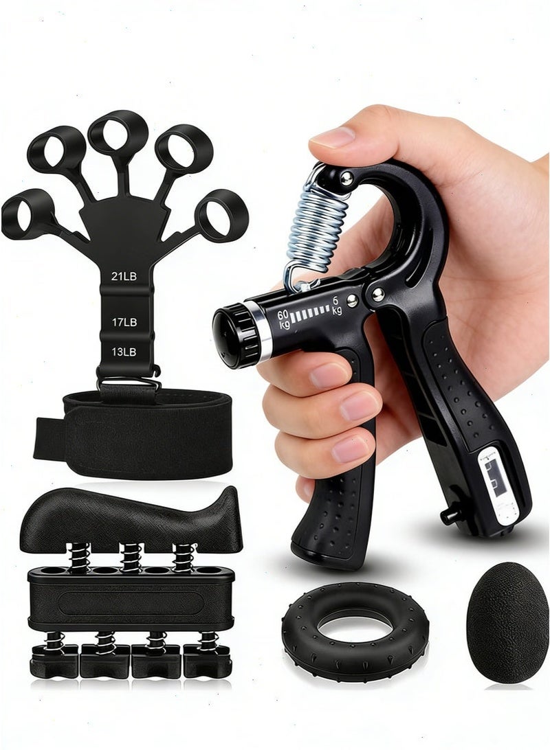 Yoawllty 5-Piece Hand Grip Strength Trainer Set, including a finger exerciser, stress ball, and forearm exercise ring, suitable for muscle training and post-injury rehabilitation. - Image 1