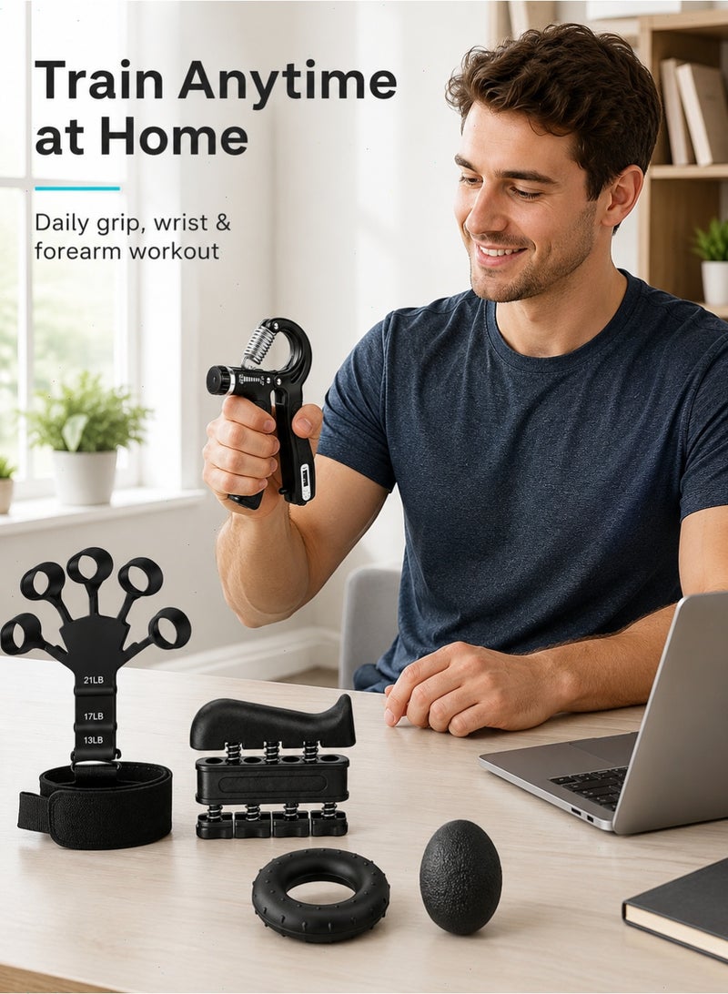 Yoawllty 5-Piece Hand Grip Strength Trainer Set, including a finger exerciser, stress ball, and forearm exercise ring, suitable for muscle training and post-injury rehabilitation. - Image 4