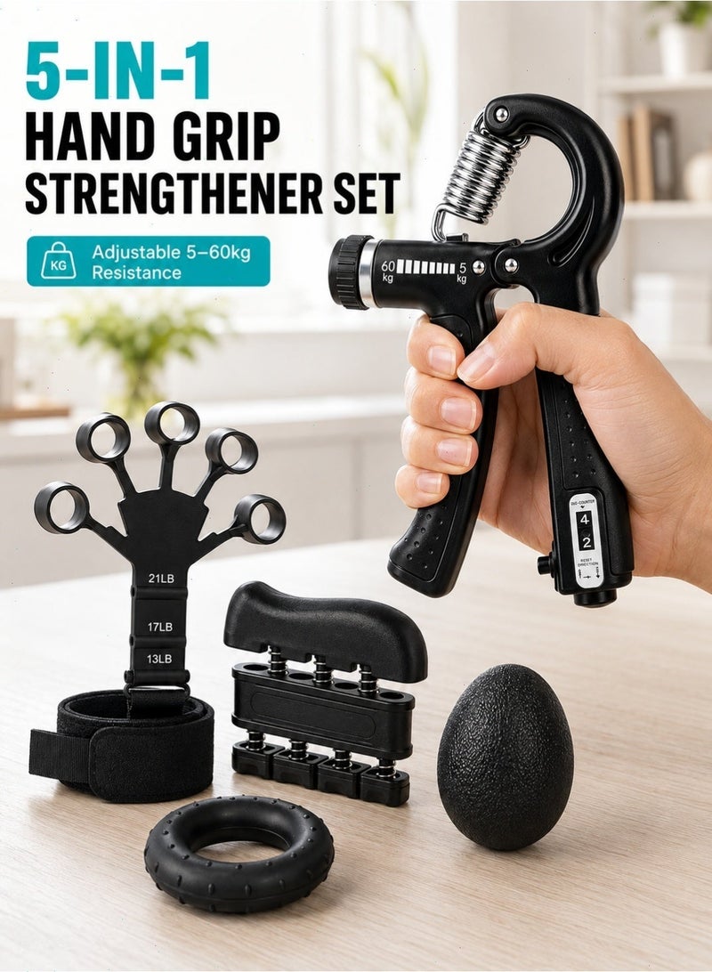 Yoawllty 5Pcs Hand Grip Strength Trainer Kit, Adjustable Counting Gripper, Finger Exerciser, Grip Ring & Stress Ball for Hand Training & Rehabilitation - Image 2