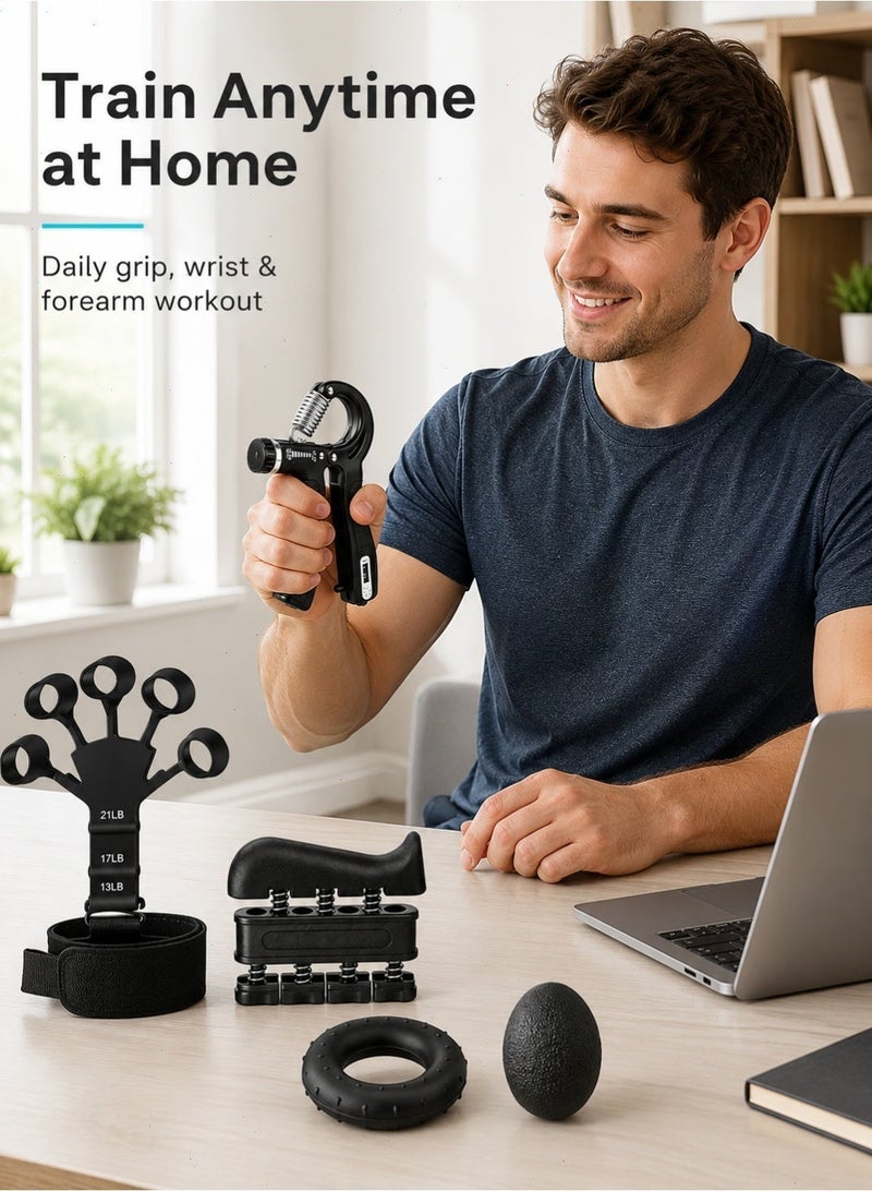Yoawllty 5Pcs Hand Grip Strength Trainer Kit, Adjustable Counting Gripper, Finger Exerciser, Grip Ring & Stress Ball for Hand Training & Rehabilitation - Image 5