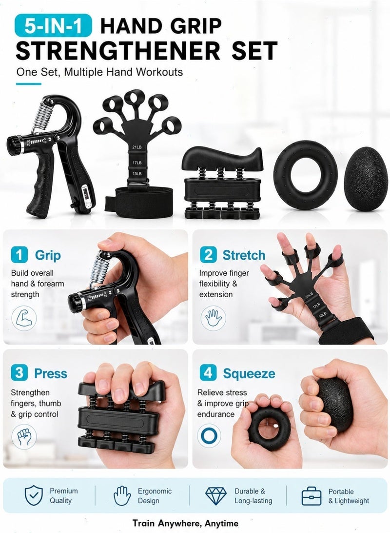 Yoawllty 5Pcs Hand Grip Strength Trainer Kit, Adjustable Counting Gripper, Finger Exerciser, Grip Ring & Stress Ball for Hand Training & Rehabilitation - Image 4