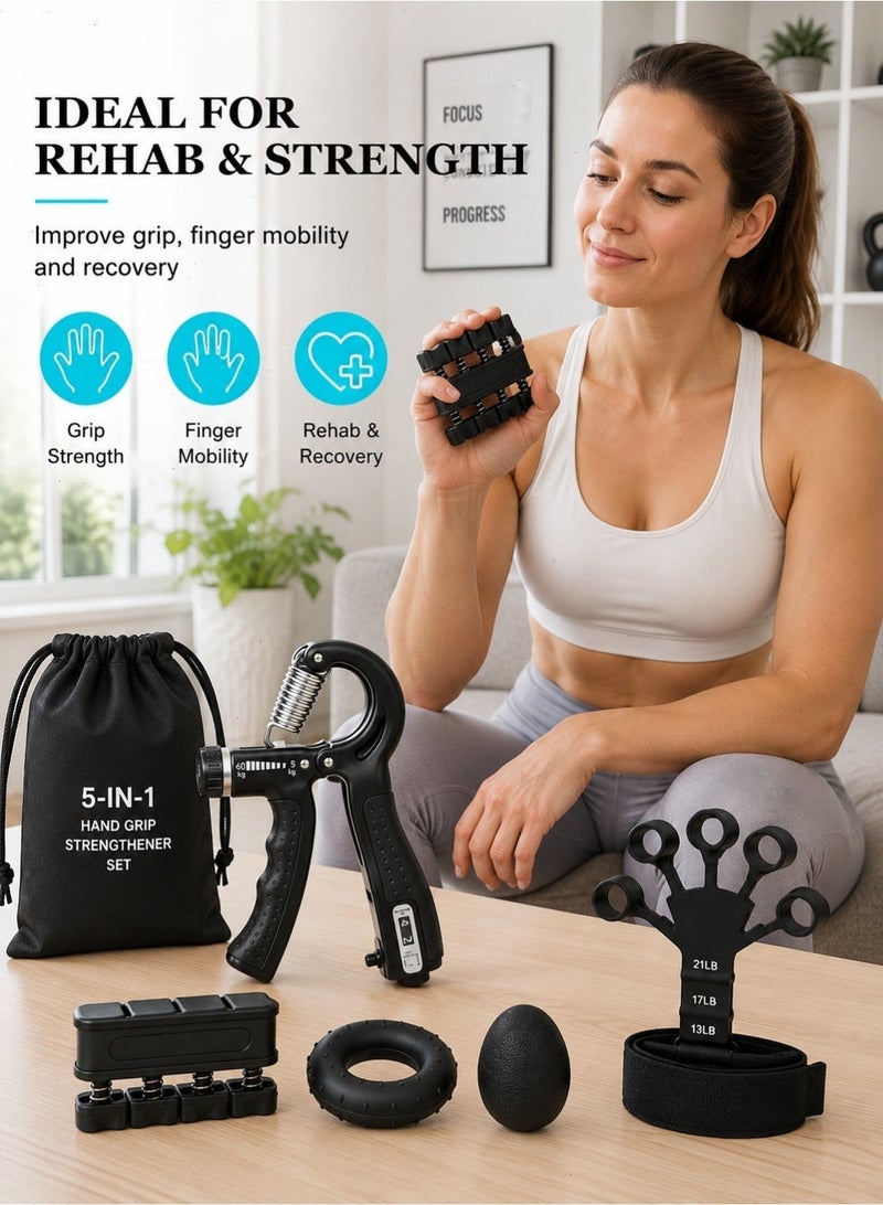 Yoawllty 5Pcs Hand Grip Strength Trainer Kit, Adjustable Counting Gripper, Finger Exerciser, Grip Ring & Stress Ball for Hand Training & Rehabilitation - Image 3