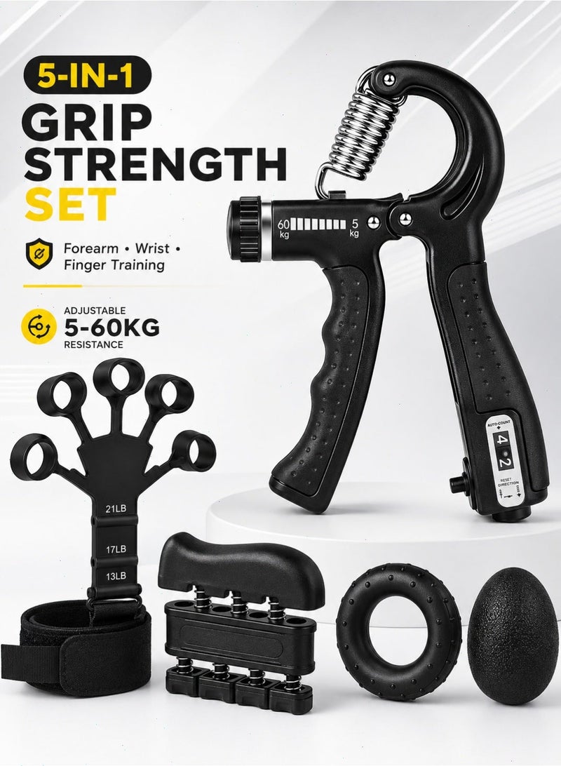 Yoawllty 5Pcs Hand Grip Strength Trainer Kit, Adjustable Counting Gripper, Finger Exerciser, Grip Ring & Stress Ball for Hand Training & Rehabilitation - Image 1