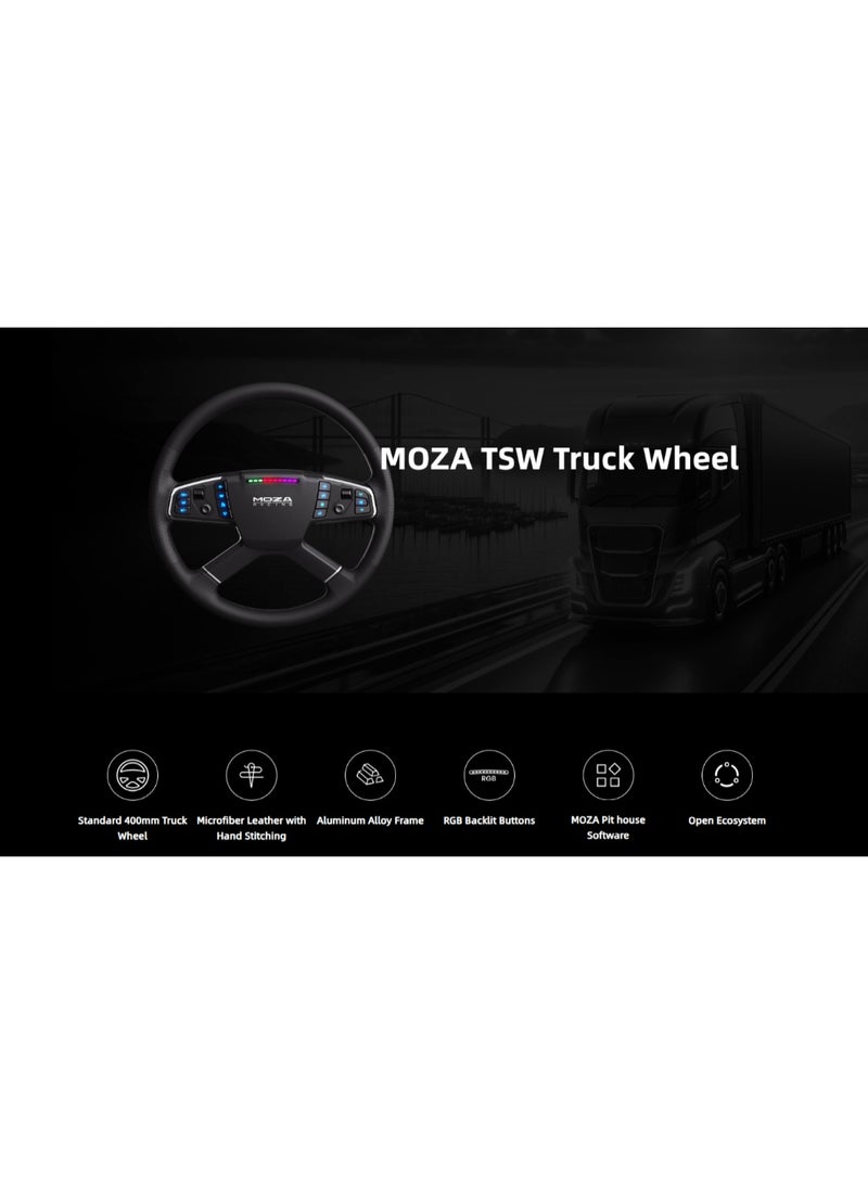 موزة عجلة قيادة شاحنة موزا تي إس دبليو - جلد من الألياف الدقيقة بسمك ٤٠٠ مم + إطار من الألومنيوم، ١٤ زرًا RGB، عجلات تحكم وعصا تحكم، سريعة الفك | عجلة قيادة محاكاة الشاحنات - Image 5