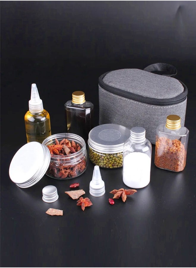 fashionhome - 7-Pieces Portable Spice Jars Pouch BBQ Organizer Condiment Bottles Set Travel Containers With Carry Bag For Camping Barbecue Picnic Outdoor Indoor BBQ Set - Image 1