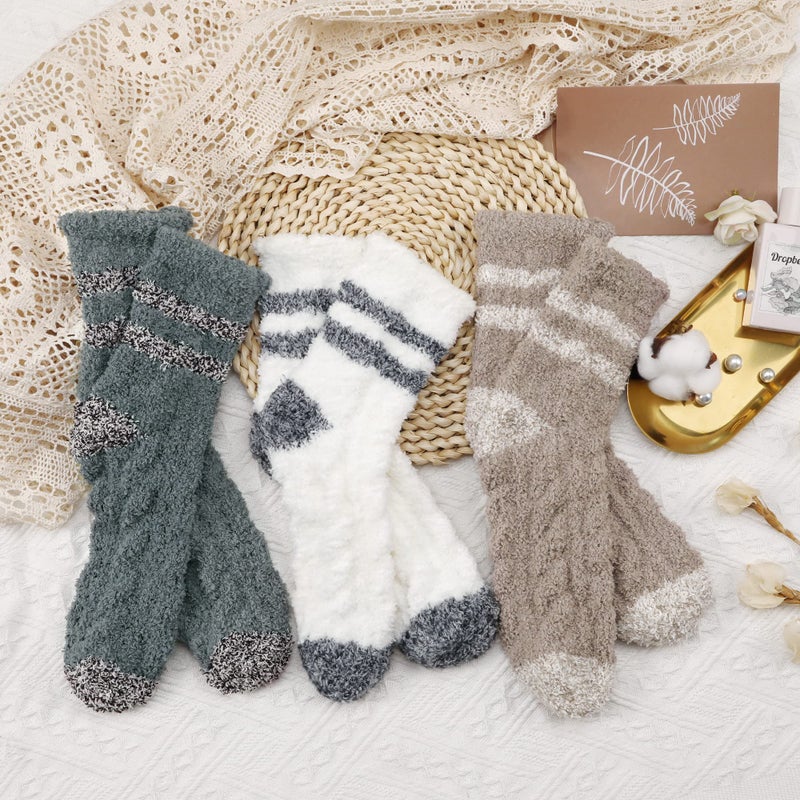 Premillow 3 Pairs Fuzzy Socks for Women, Winter Fluffy Socks Womens, Soft Cozy Warm Slipper Sock Home Sleeping Sock - Image 3
