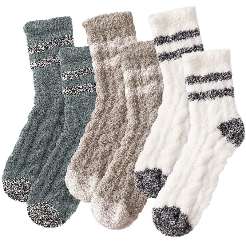 Premillow 3 Pairs Fuzzy Socks for Women, Winter Fluffy Socks Womens, Soft Cozy Warm Slipper Sock Home Sleeping Sock - Image 1