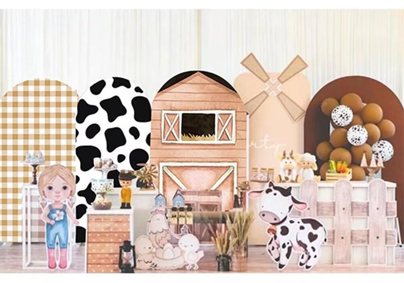 KONPON Beige Plaids Arch Background Covers for Farm Parties Stretchy Arched Stand Cover Baby Birthday Party Decoration(Only Cover) - Image 4