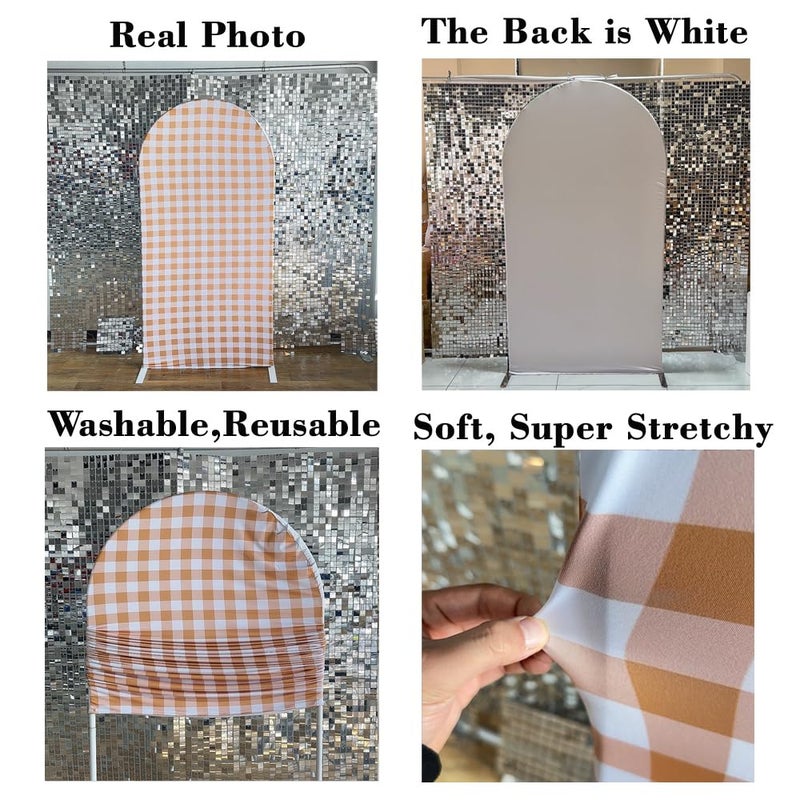 KONPON Beige Plaids Arch Background Covers for Farm Parties Stretchy Arched Stand Cover Baby Birthday Party Decoration(Only Cover) - Image 5